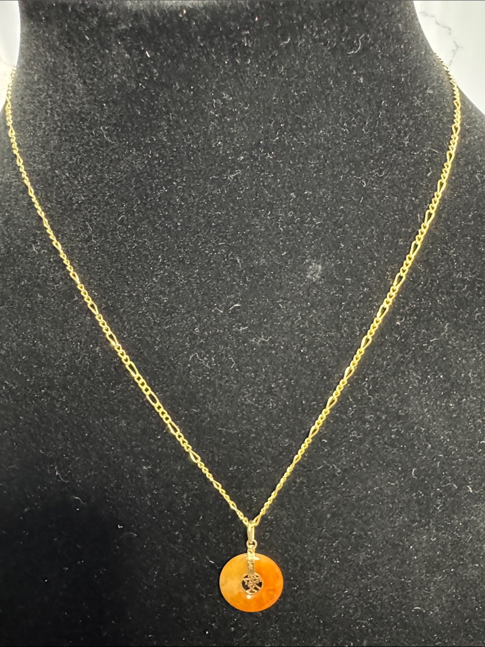 18k gold filled. Source Unknown Gold Chain Necklace with Orange Pendant